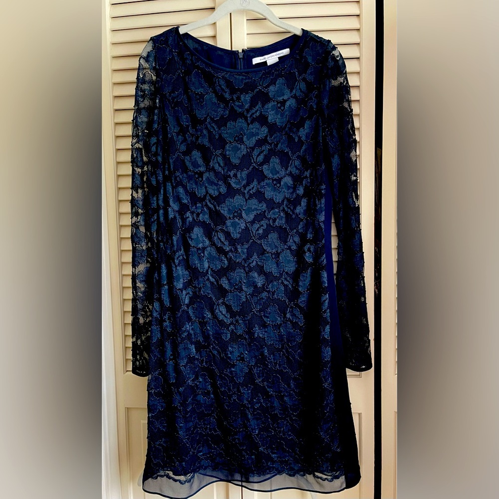 Diane Von Furstenberg fully lined Sheath Dress in a rich navy blue.
